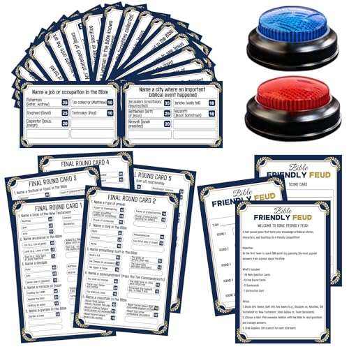 Xminc Christian Bible Family Feud Game with 2 Buzzers Religious Trivia Quiz Card Game for Church Groups Easter Parties Team Building and Family Game Night