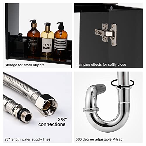 Spurgehom 16" Bathroom Vanity W/Sink Combo For Small Space, Wall Mounted Bathroom Cabinet Set With Chrome Faucet Pop Up Drain U Shape Drain #TOP4