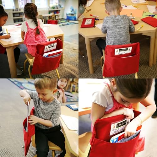 Image of Seat Sack Student Chair Storage Pocket - 15 inch, Single Pocket, Classroom Chair Organizer for Student Desks, Durable Over-the-Chair Storage, Red, 1-Pack