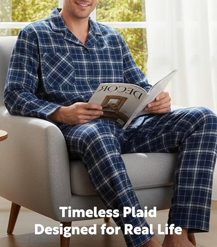 Image of DAVID ARCHY Men's Pajamas Set Flannel Pjs Sets Cotton Pajamas for Men | Ultra-Soft Loungewear Sets, Classic Plaid Sleepwear for Winter, Lounge Set with Roomy Pockets, Pijamas para Hombres