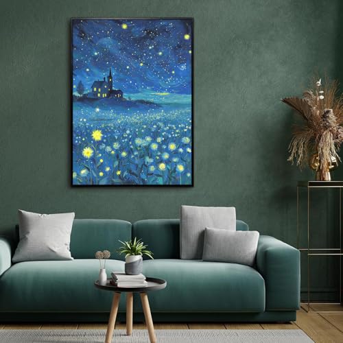 Rompecabezas de 1000 piezas Noche Estrellada de 70 x 51 cm, juego con purpurina para la oficina 3