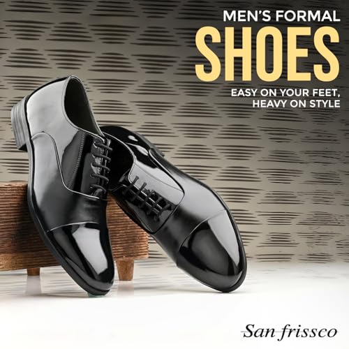 Image of San Frissco Mens Formal Shoes Lace Up Textured Glossy Oxfords /Soft Cushioned Footbed with TPR Sole /Comfortable, Stylish, Trending, Party, Outdoor Shoes for Office & College