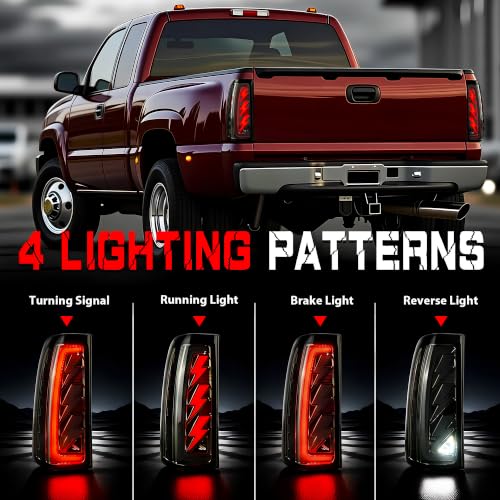 Image of Sequential Led Tail Lights Fit for 1999-2002 Chevy Silverado 1500 /2500,1999-2006 GMC Sierra 1500 /2500 /3500, Starting Animated Dynamic Turn Signal,Reverse Light,Brake Light,Rear Light Assembly, Smoked