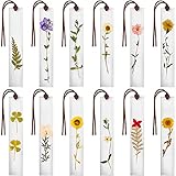 12 Pieces Resin Floral Bookmark Handmade Dried Flower Bookmark Presents for Kids Woman Teacher Students Reading Planner Book Club