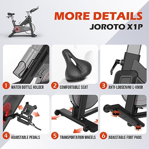 JOROTO X2PRO Bluetooth Stationary Exercise Bike Magnetic Belt Drive Indoor Cycling Bike, 300 Pounds Loads Fitness Cycle Bikes, X2 PR0-DE