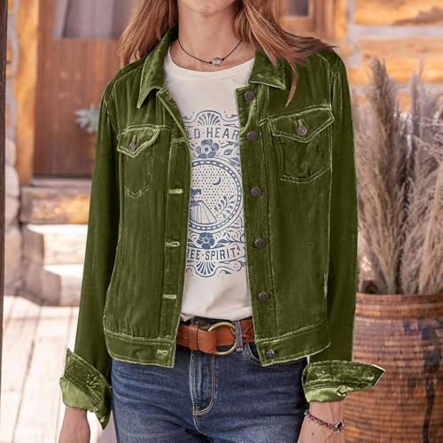 Womens Fall Velvet Cargo Jackets Casual Long Sleeve Button Down Cropped Jacket with Pockets Old Money Clothes 20252