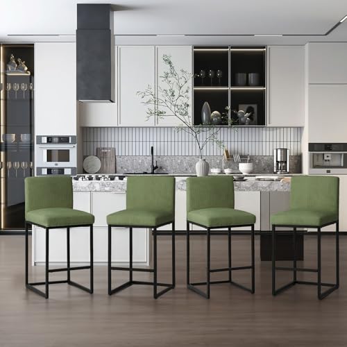 Green-and-Black-Bar-Stools-Set-of-2-Modern-Counter-Height-Stools-255-Height-with-Back-and-Footrest-for-Kitchen-Corduroy-Upholstered-Farmhouse-Bar-Chairs-Island-Stools Green and Black Bar Stools Set of 2 Modern Counter Height Stools 255 Height with Back and Footrest for Kitchen Corduroy Upholstered Farmhouse Bar Chairs Island Stools