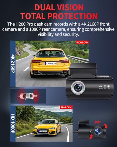 Dash Cam Front and Rear, 4K Full HD Dual Dash Camera for Cars, Built-in Memory Card Monitoring, 64GB Card, 5G WiFi GPS, Car Camera with 3" IPS Screen, 2160P Night Vision, 24H Parking Monitor - Image 4