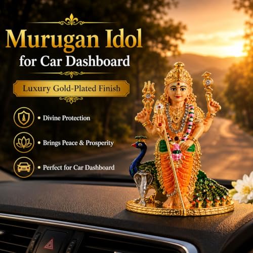 Image of Murugan Statue for Car Dashboard | Premium Hand-Painted Vel & Peacock Design | Murugan Car Dashboard Idol for Car, Office, Housewarming & Return Gifts | Multicolor