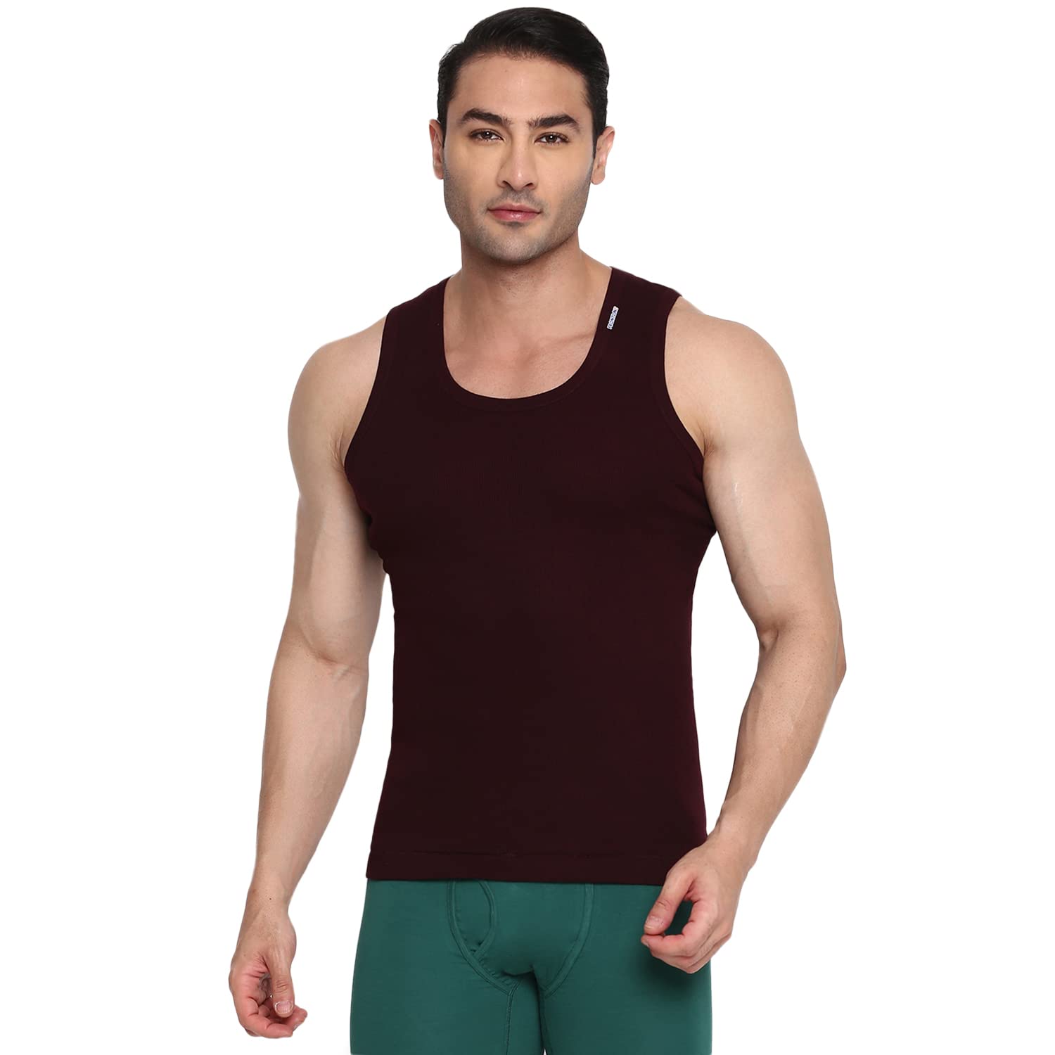 Colors Men's Round Neck Derby Vest|Pure Cotton with Super Stretchable Finish|Comfort Fit |Pack of 1 Wine