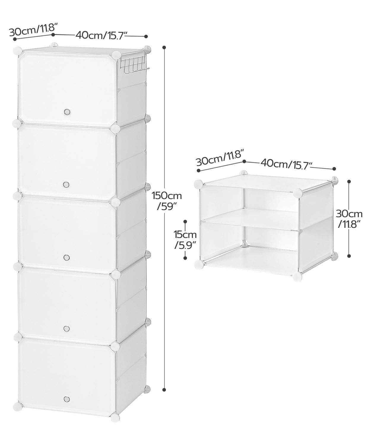 HOOBRO Zapatero Modular con 5 Compartimentos, Mueble Zapatero, Estantería de Plástico, Cajas DIY, con Puerta, con Martillo, para Entrada, Armario, Pasilo, Blanco EWT11SC01G1