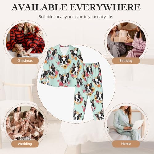 Image of Women'S Long Sleeve Pajama Set Soft Loungewear Button-Down Top & Elastic Waist Pants S- 2XL