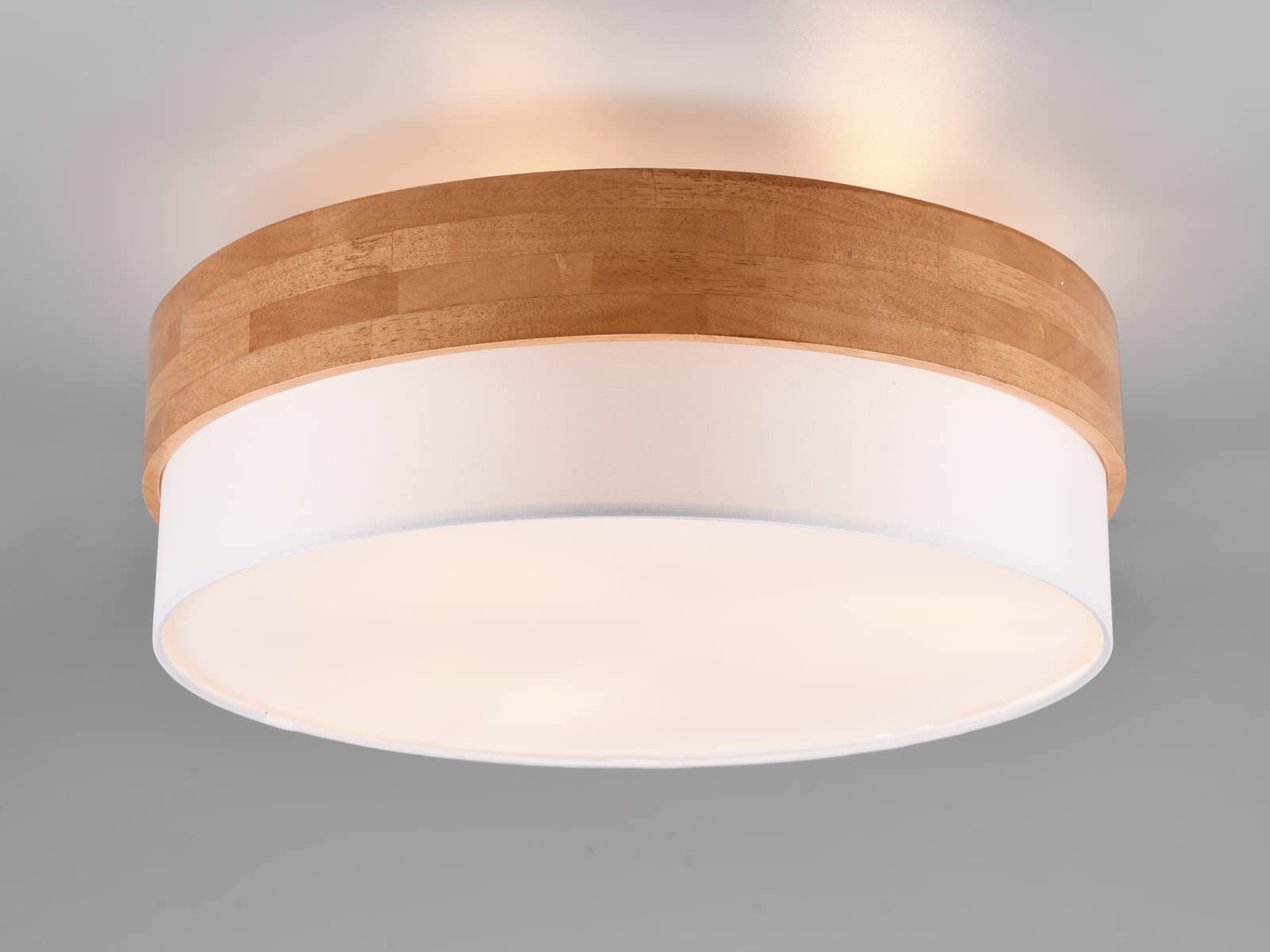 meineWunschleuchte Deckenleuchte Ø 50cm groß aus Holz mit Stoffschirm Weiß, Holzlampe Decke rund skandinavisch Landhausstil Deckenlampe Wohnzimmer Schlafzimmer