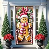 BlissYard Christmas Door Cover Gingerbread Man House Hanging Banner Christmas Sign Photography Background Candy Cane Decor Front Door Sign Winter Xmas 71x35 Inches?Banner, Not a Real ?