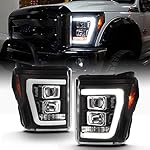ACANII - For 2011-2016 Ford F250 F350 SuperDuty Black LED Tube Projector Headlights Headlamps Replacement Set Left+Right