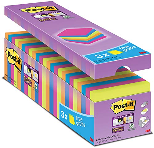 Post-it - Foglietti adesivi Super Sticky Notes, 76 x 76 mm, confezione da 24 blocchi