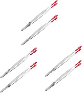 Housoutil 6 Peças Pinças Pinças De Carimbo Pinças De Joias Curvas Pinças De Chicote Pinças De Comida Pinça De Carimbo De Aço Inoxidável Pinça De Precisão Pinça Antiestática De Aço