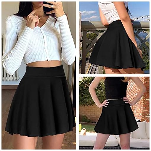Mehrang-Womens-Classic-Stretchy-All-Time-Trendy-Skater-Skirt-with-Attached-Inner-Shorts-and-Flared-Inskirt-30-Black Mehrang Women's Classic Stretchy All Time Trendy Skater Skirt with Attached Inner Shorts and Flared Inskirt (30, Black)