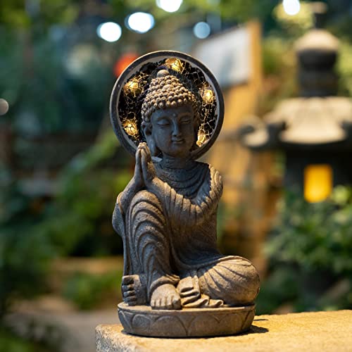 Eptuega Buddha Outdoor Zen Garden Decoration Equipped With Solar Lamp Large Resin Garden Sculpture And Statue Statue With Stone Facing Used For Home Garden Lawn Garden Decoration #TOP4