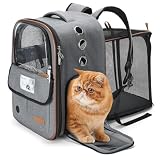 Lekeinchi Mochila Perro Gato Transportin Expandible,Plegable Transpirable para Mascotas Transporte Mochila con Correa de Seguridad Interna y 2 Almohadillas para Mascotas,Carga Máxima 6 kg,Gris