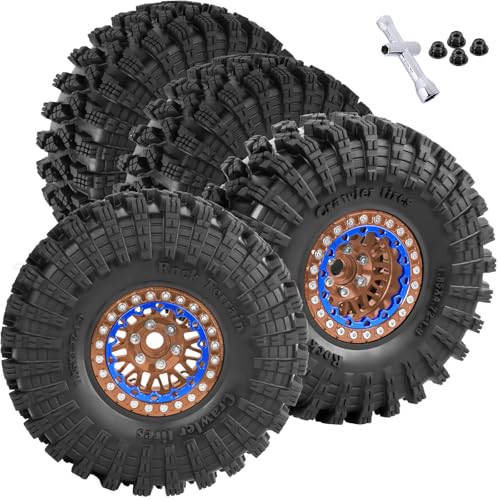 BRCatWPark RC 1.9 Wheel Tires for 1/10 TRX4 TRX6 SCX10 SCX10 II 90046 SCX10 III AXI03007 SCX10 Pro Gen7/8 D90 VS4-10 MST CFX RC Crawler Car,12mm Hex Wheels Rims and Rubber Tires w/Sponge,Brown