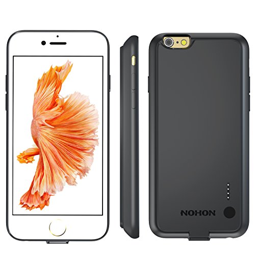 NOHON Charger Case, 2000mAh Rechargeable External Charging Case Protective Portable Battery Case for iPhone 6S / 6 Support iOS 10(Black)