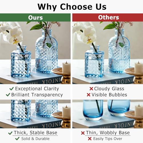 image for SUPMIND 16pcs Glass Bud Vase Set, Small Blue Flower Vases for Centerpi