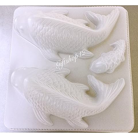 Giftshop12 Plastic Koi Fish Goldfish Shaped Mold Three Fish - Two Medium One Extra Small - 9 Inch and 4 Inch Cover