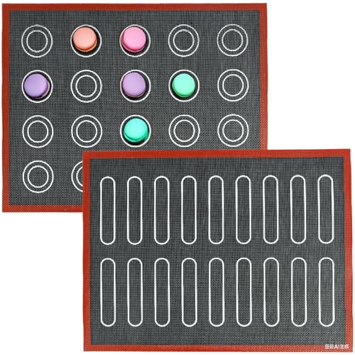 Lot de 2 tapis de cuisson en silicone 40x30 cm résistant à la chaleur pour macarons, gâteaux, pain et desserts