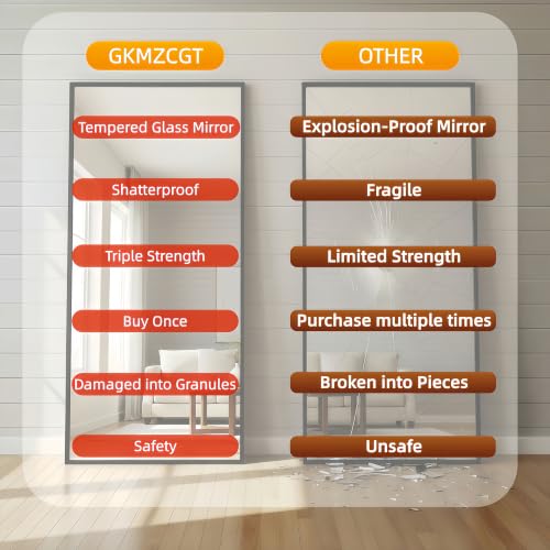 GKMZCGT Full Length Mirror, Full Body Mirrors, Aluminum Alloy Frame Tempered Glass Floor Mirror with Stand, Wall Mountable Standing Mirror for Bedroom Living Room Entryway (Black-R, 56 * 21) by GKMZCGT - Used condition - Image 6