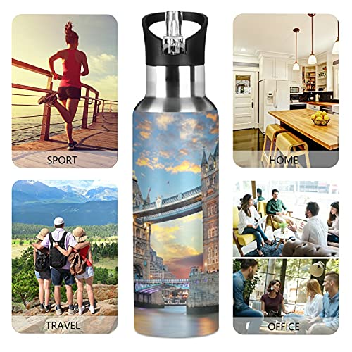 Attx Tower Bridge In London Water Bottle With Straw, 22Oz Sports Water Bottle Bpa Free Stainless Steel Water Jugs For Gym,Working, Outdoor #TOP4