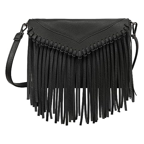 HDE Women's PU Leather Hobo Fringe Crossbody Tassel Purse Vintage Small Handbag Cover