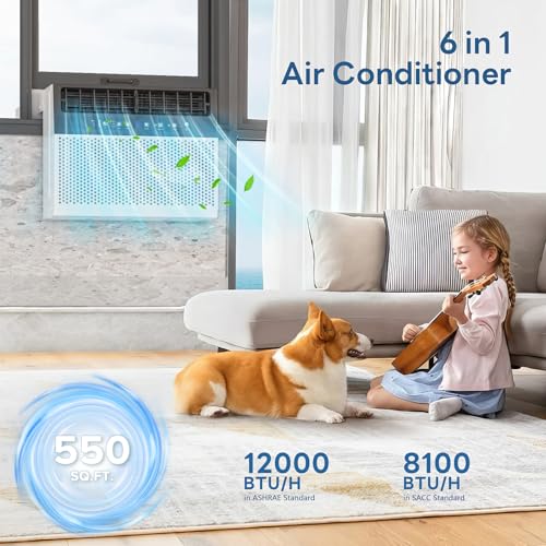 ZAFRO 12000 BTU U Shaped Window Air Conditioner Cools up to 550 Sq Ft, 6-in-1 Window AC Units with Cool, Fan and Dehumidifier Modes, Saddle Air Conditioner with Energy Efficient, Low Noise, White