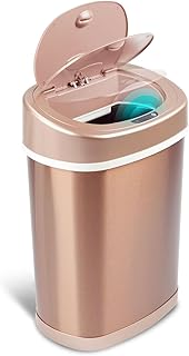 Touchless Stainless Steel Automatic Trash Can 3.3 Gallon 15L Motion Sensor Lid Soft-Close Silent Hinge Waste Bin Removable Liner Ring Non-Slip Base Kitchen Bathroom Office Bedroom (Gold)