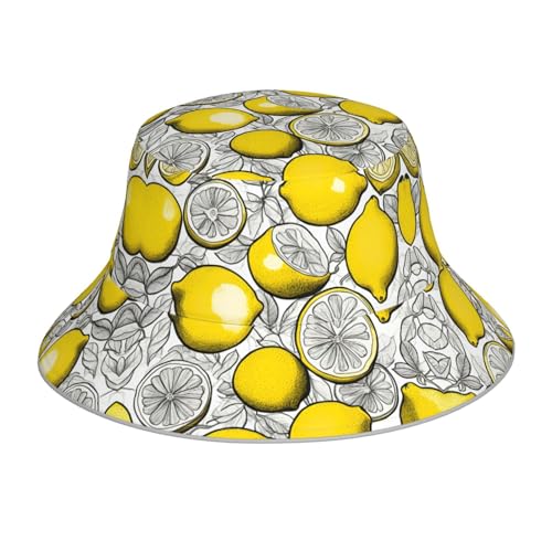 Chapeau cloche imprimé citron pour homme et femme, chapeau de soleil imprimé pliable, chapeau de pêcheur en plein air, voyage, randonnée, plage, Motif citron, taille unique