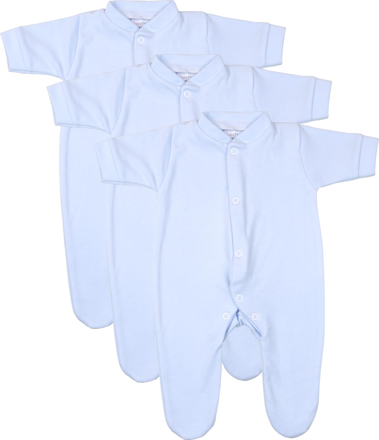 BabyPrem Premature Early Baby Clothes Boys 3 Pack of Cotton Sleepsuits Blue 5.5-7.5lb 44-50cm
