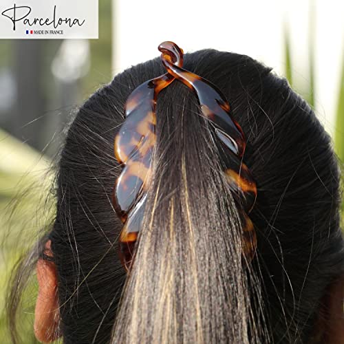 Parcelona French Scallop Fishtail Savana Light Shell Large 6 1/2" Celluloid Acetate Ponytail Interlocking No Slip Grip Banana Hair Clip For Women And Girls, Made In France (Savana Light Shell Brown) #TOP2