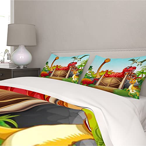 Dinosaurier Bettbezug Set, Kinder Niedlichen Cartoon Dino, Dinosaurier Jungen Bettwäsche, Cartoon Tiere Muster Bettwäsche Set mit 50x75 Kissenbezug und Reißverschluss (200X200cm) - Image 5