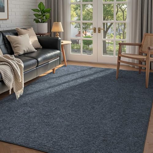 FinRec 4x6 Washable Area Rugs for Bedroom Living Room, Low Pile Thin Rug Solid Color, Non-Slip Carpet Indoor for Home Decor (Navy Blue)