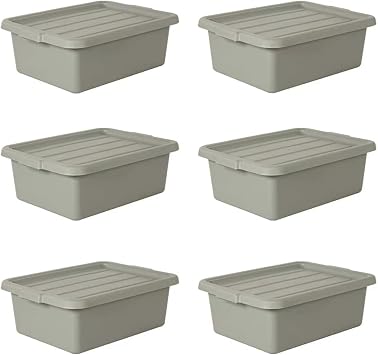 6-Pack 9-Gallon Commercial Meat Lug with Lids, Heavy-Duty Plastic Bus Tubs for Food Prep, Dishwashing, and Restaurant Storage, Gray
