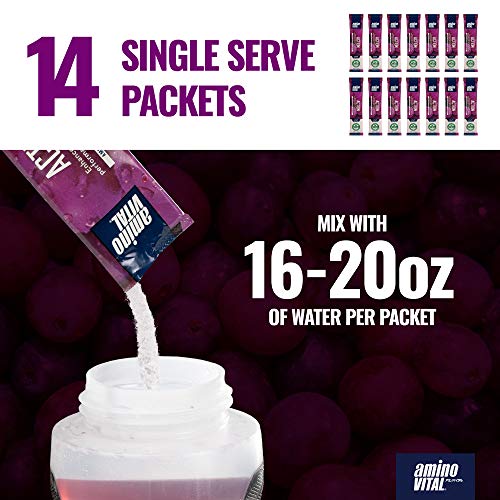 Amino Vital Action- Bcaa Amino Acids Pre Workout Packets With Electrolytes For Energy | No Caffeine, Keto, Vegan Supplement | 14 Single Serve | Grape #TOP2