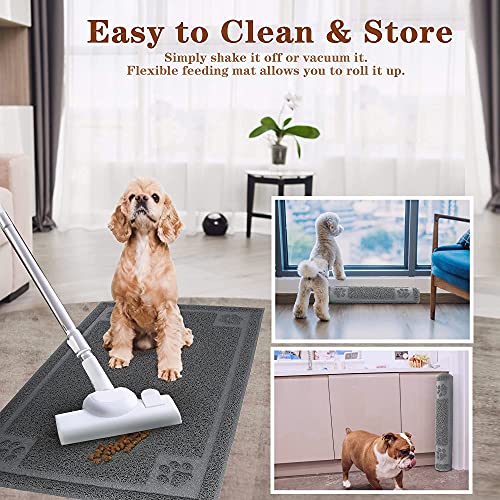 Prime Pets Dog Food Mat Waterproof, 35”x 24”, Pet Mat for Food and Water Bowl, Cat Bowl Mat for Floor, Grey