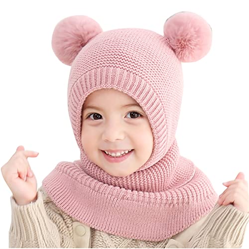 WOIRROIP Wintermütze Mädchen Jungen Warme Strickmütze Kinder Mädchen Beanie Strickmütze Schalmütze Fleece Mütze Warm Schlupfmütze mit Bommel Warme Kapuzen Schal Beanies Hüte für Jungen Mädchen Cover