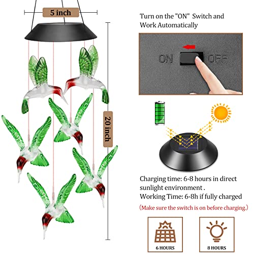 Winzwon Gifts For Mom Mothers Day From Daughter Solar Hummingbird Wind Chimes Outdoor Mobile Hang Garden Patio Porch Birthday Gifts For Grandma Women #TOP5