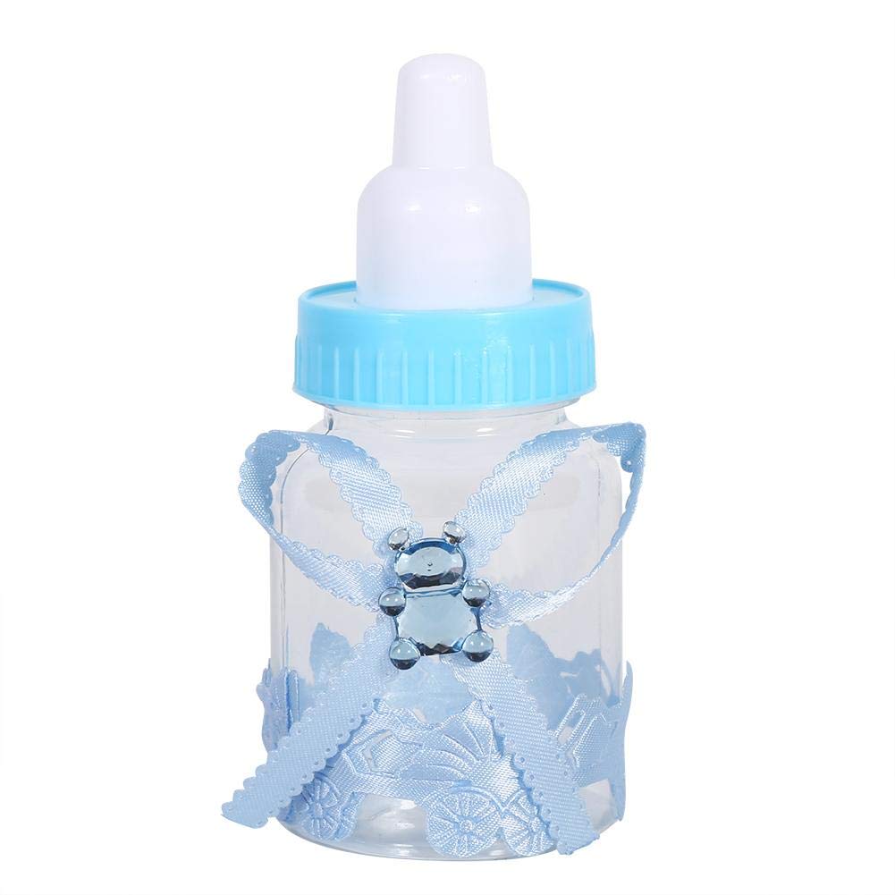 50 pcs Candy Boxes, Blue Feeding Bottle, Adorable Party Favors for Games or Decorations, Fillable Bottles Sweet Box Candy Chocolate Bottles Box with Bowknot and Crystal Bear
