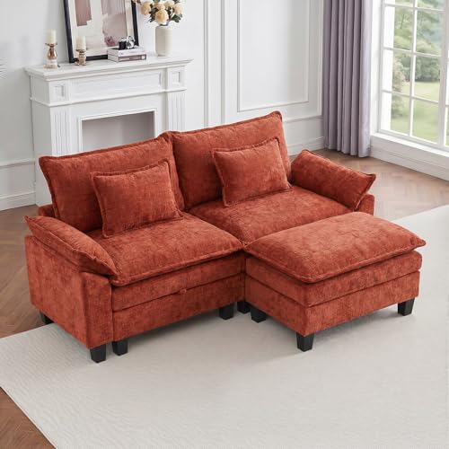 Image of IPKIG 82.3 inch Modular Cloud Couch with Storage, L Shaped Sectional Sofa with Ottoman & Pillow, Chenille Deep Seat Sectional Couches for Living Room, Apartment, Orange