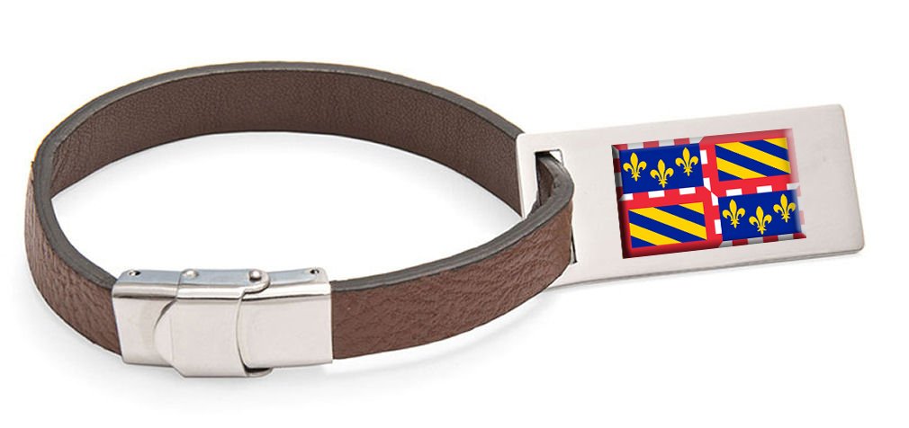 Etiqueta de Equipaje de cuero Bandera Borgoña Texto grabado de acero