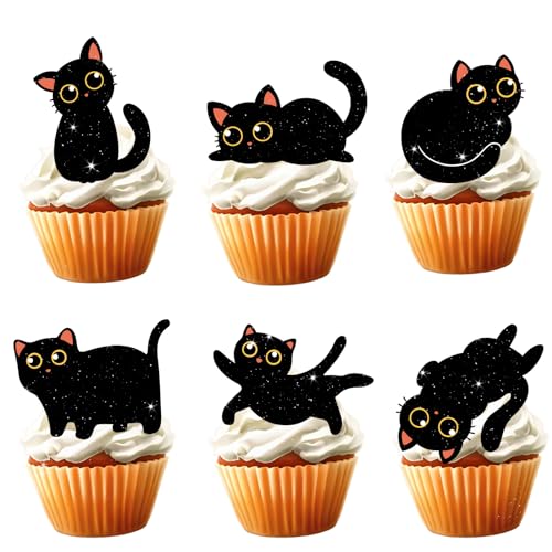 18pcs Black Cat Cupcake Toppers for Baby Shower & Birthday