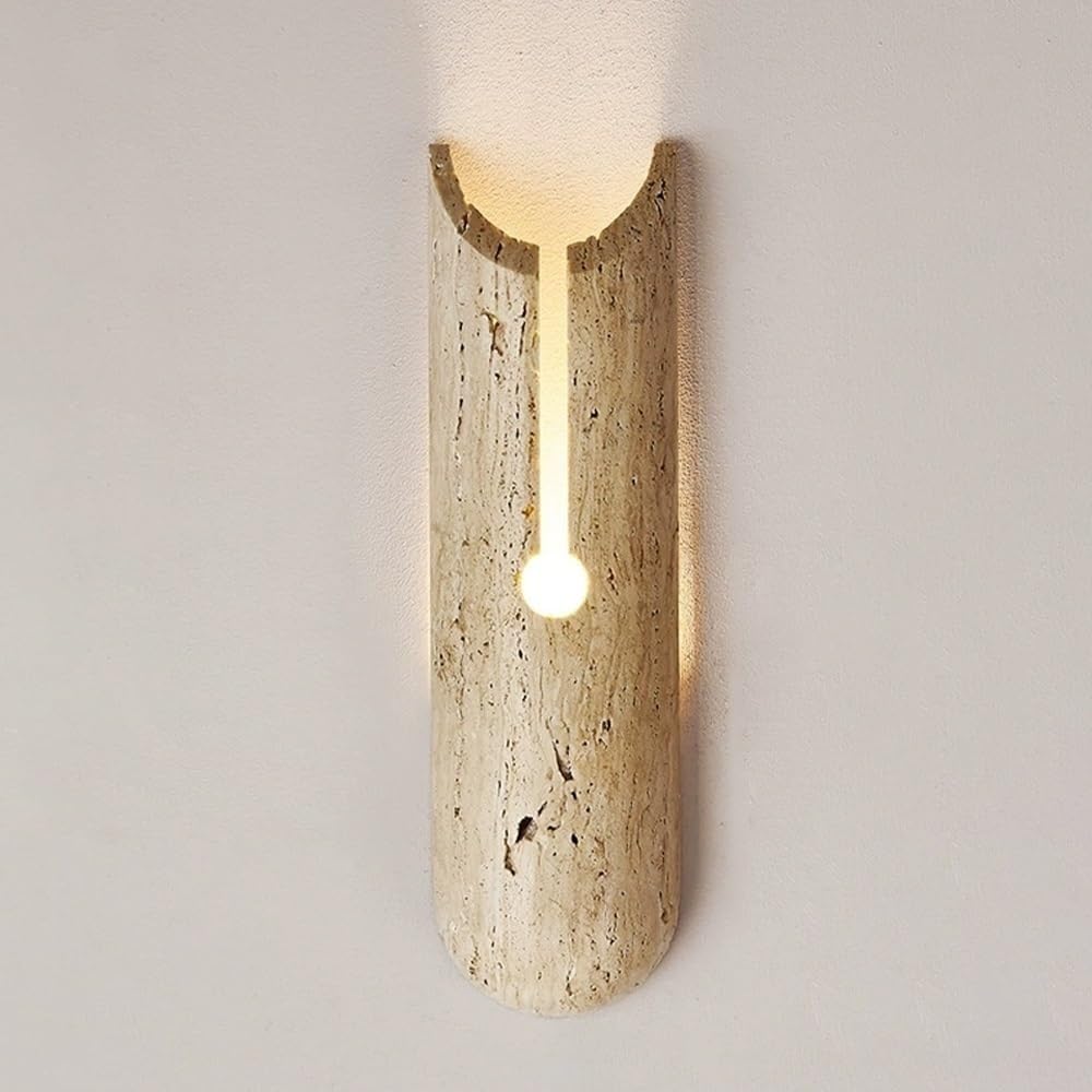 Aplique de pared de travertino LED con luz indirecta y estructura curvada de piedra natural