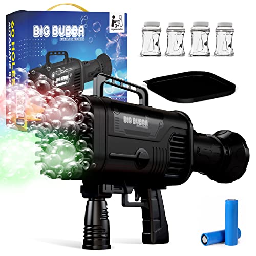 Bubble Machine Gun (2 Batteries) | Automatic Bazooka Bubble Gun for Kids | 60 Hole Bubble Machine w/Solution & Lights | Bubbles for Toddlers, Kids and Adults | Parties, Wedding, Summer, Outdoor Toy
